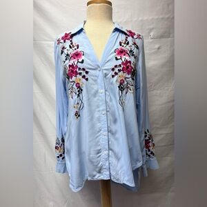 Light Blue Embroidered Floral Button-Down shirt